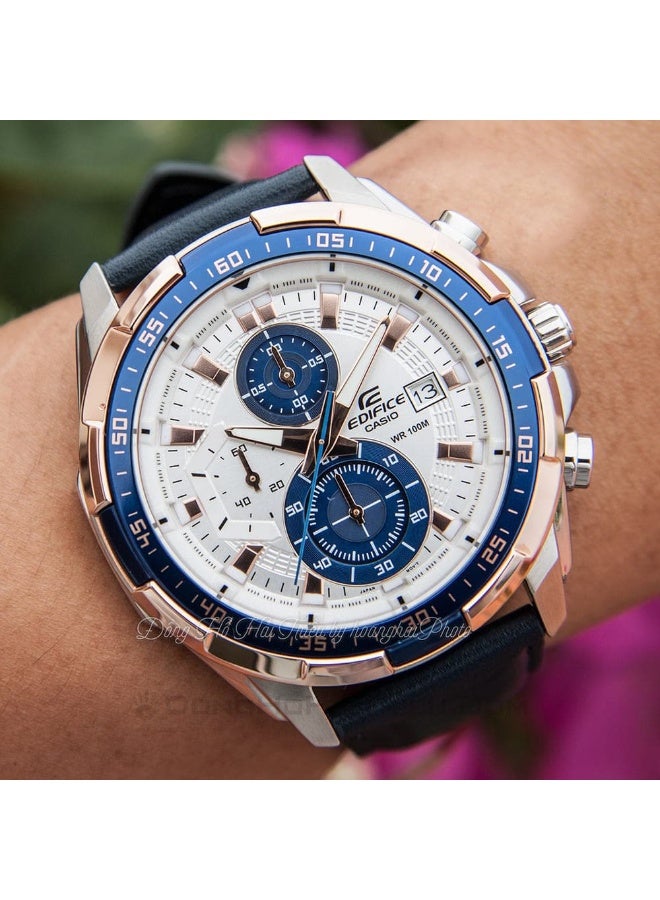 Casio Edifice Men's Blue Leather Chronograph Watch EFR-539L-7CV - Image 2